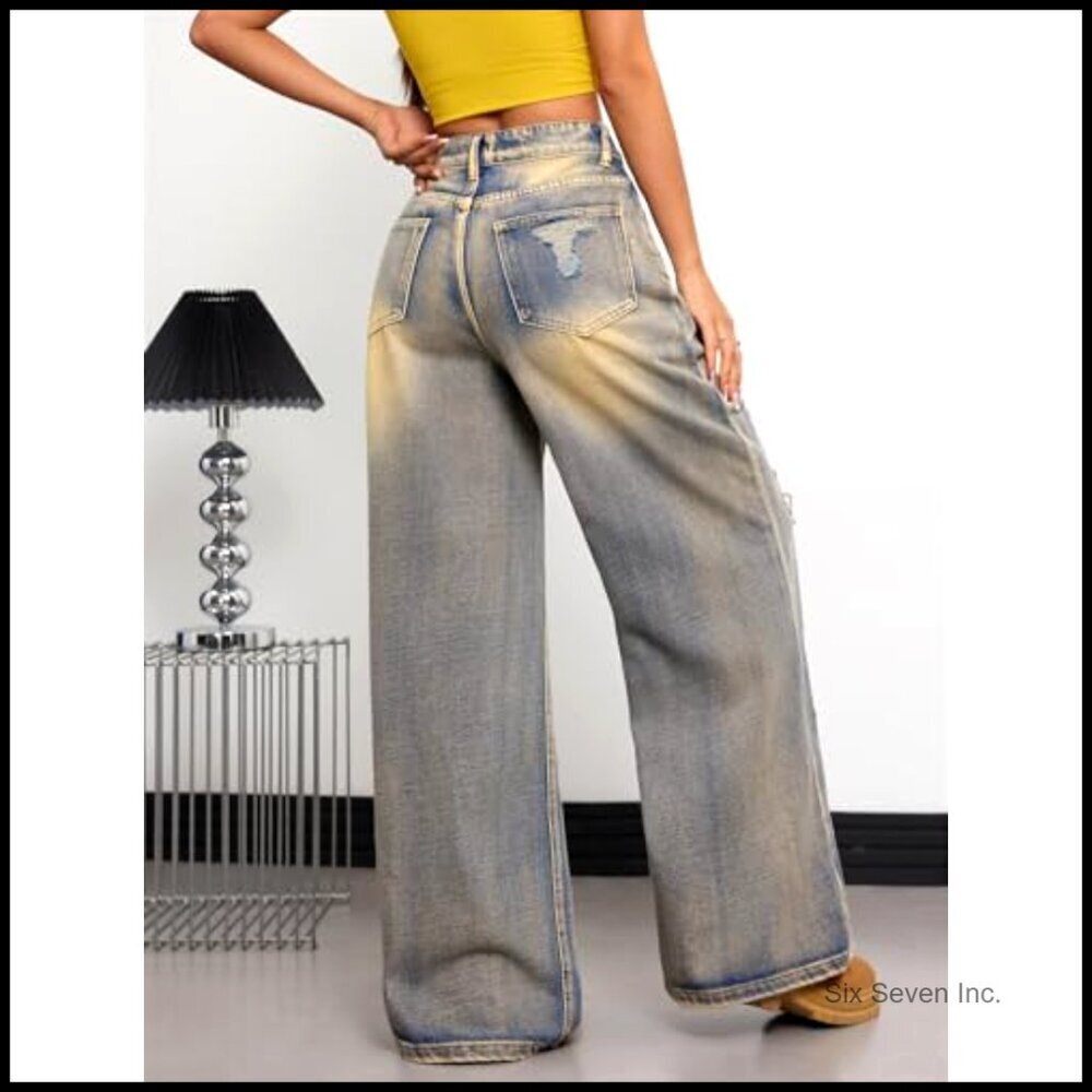 Wide Leg Baggy Jeans Y2K Vintage Streetwear Oversized Loose Fit Denim Pants - Picture 3 of 6